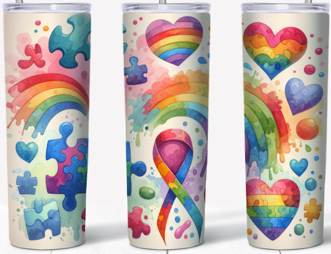 Watercolor Autism Awareness Tumbler | 20oz Stainless Steel Drinkware