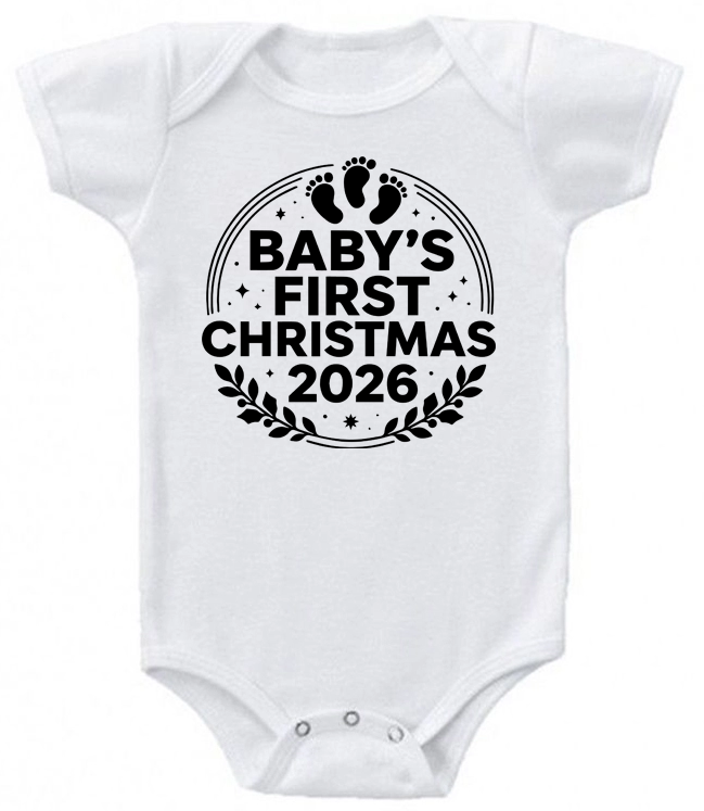 Baby’s First Christmas 2026 Footprint Infant Bodysuit | Johanna Lesley Creations