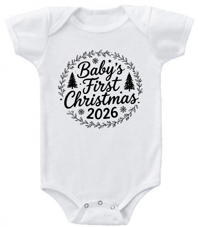 Baby’s First Christmas 2026 Wreath Infant Bodysuit | Johanna Lesley Creations
