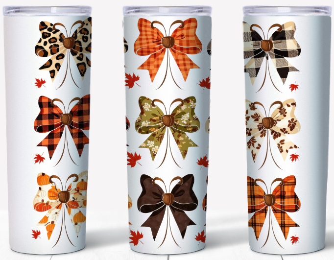 Plaid Autumn Bows 20oz Skinny Tumbler | Johanna Lesley Creations