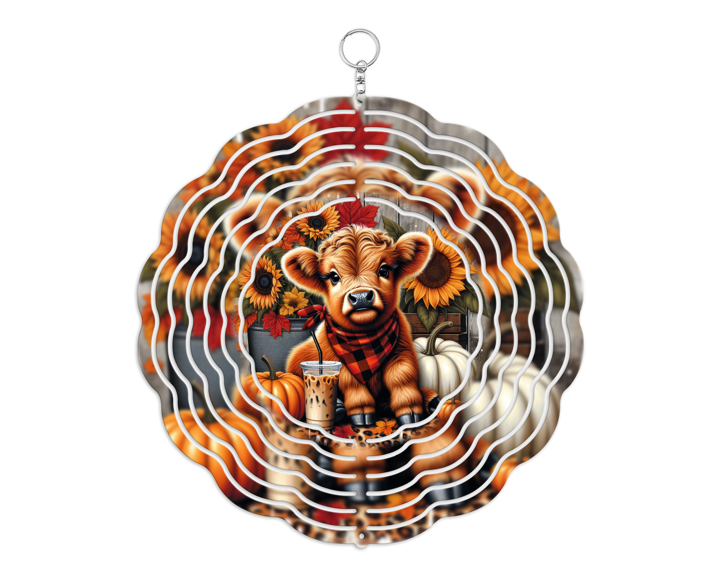 Fall Loving Highland Cow 8" Wind Spinner