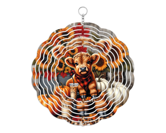 Fall Loving Highland Cow 8" Wind Spinner