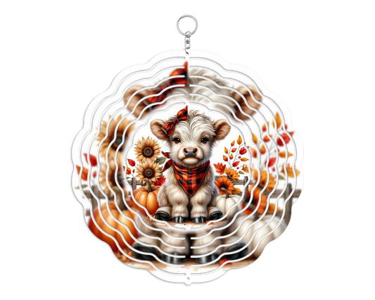 Fall Vibes Highland Cow 8" Wind Spinner