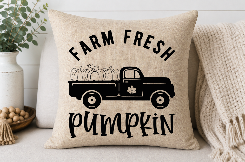 Farm Fresh Pumpkin Truck Throw Pillow Cover | Johanna Lesley Creations