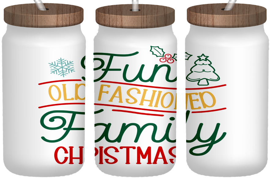 Fun old fashioned Christmas Frosted 16oz Glass Can