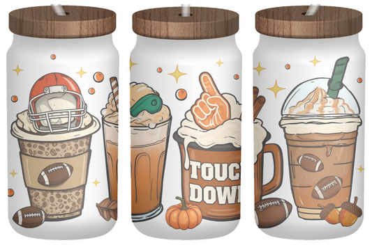 Game Day Latte Love | 16oz Frosted Glass Can with Bamboo Lid & Straw