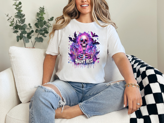 Haunt Mess Skelly with Bats White T-shirt