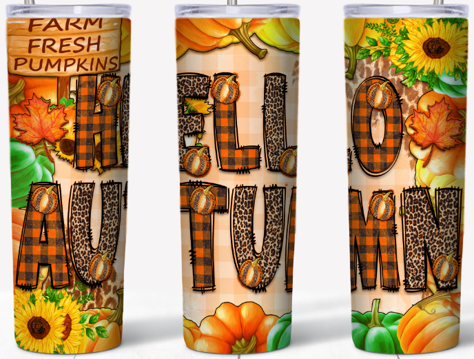 Hello Autumn 20oz Skinny Tumbler | Johanna Lesley Creations