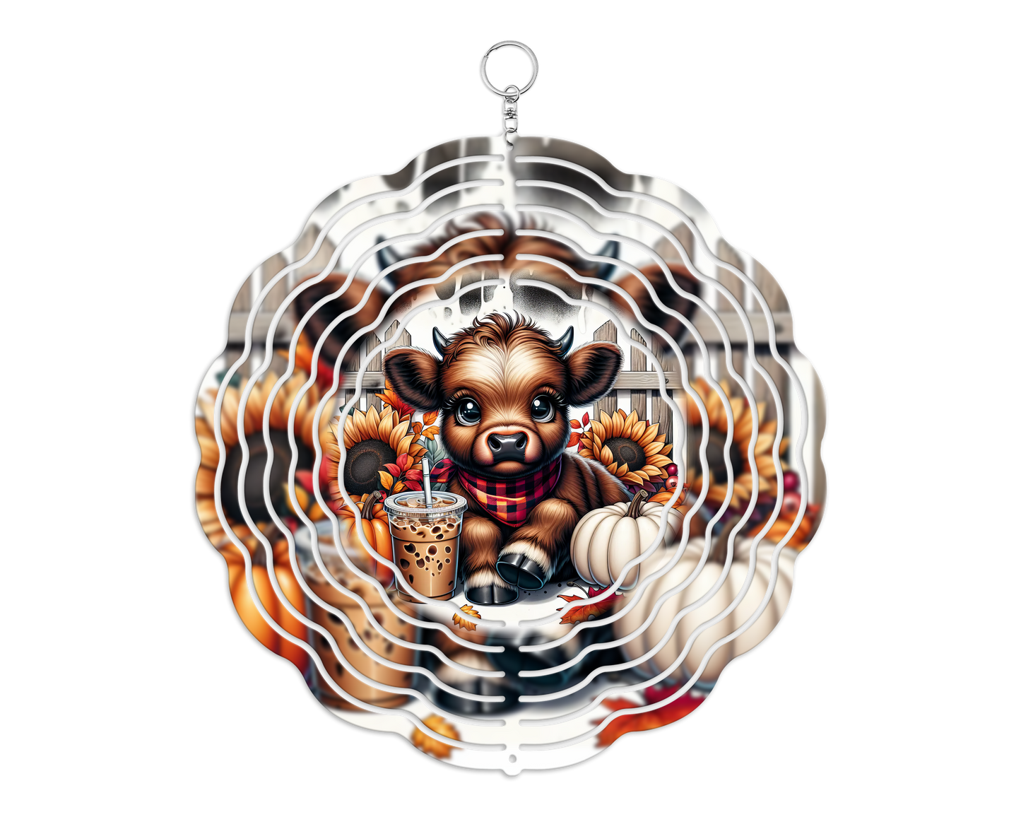 Highland Cow with Iced Coffee 8" Wind Spinner