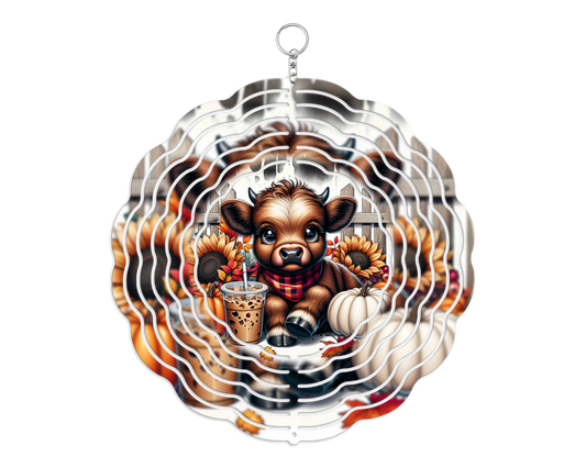 Highland Cow with Iced Coffee 8" Wind Spinner
