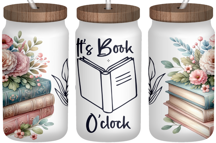 It's Book O'Clock | Frosted 16oz Glass Can – Bamboo Lid & Straw