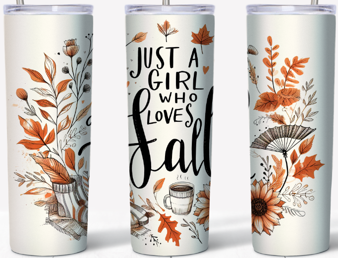 Just a Girl Who Loves Fall Floral 20oz Skinny Tumbler | Johanna Lesley Creations