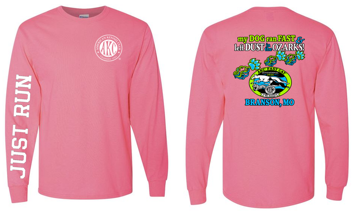 AKC Long Sleeve Adult T-shirt with Just Run down the right sleeve