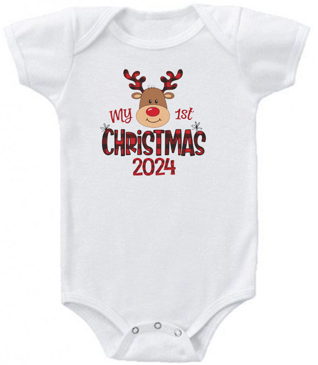 My 1st Christmas Reindeer 2024 baby bodysuit