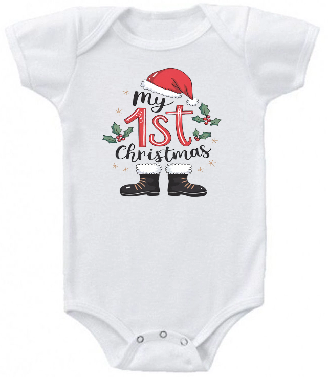 My 1st Christmas Santa hat and boots baby bodysuit