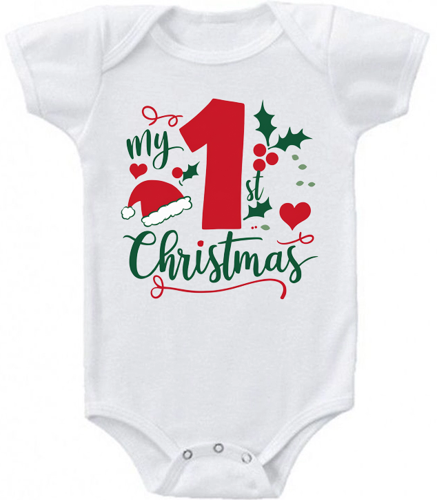 My 1st Christmas Santa hat and holly baby bodysuit
