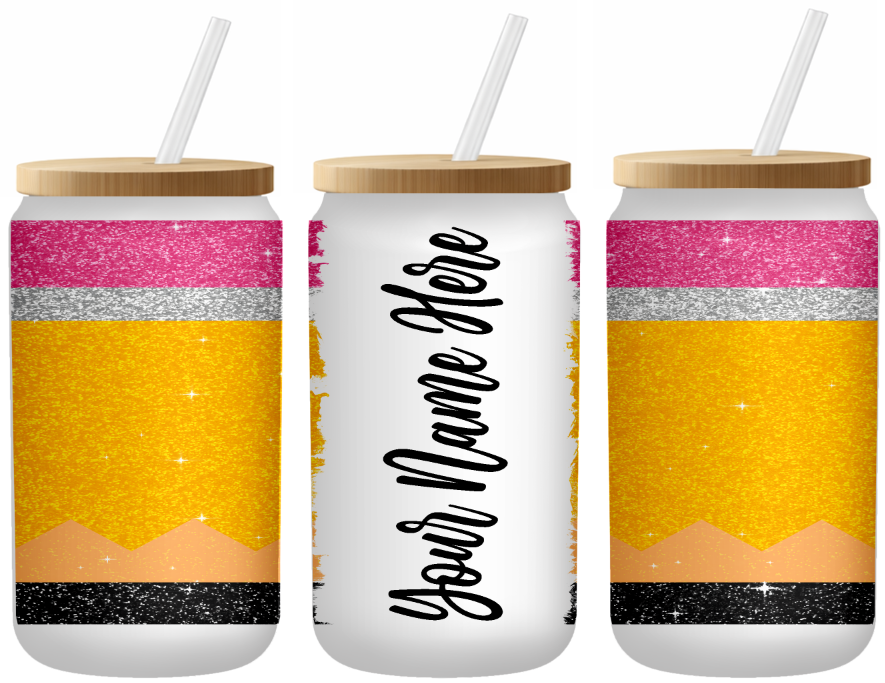 Pencil Perfect Personalized 16 Ounce Frosted Glass Can | Johanna Lesley Creations
