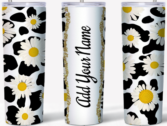 Personalized Cow Print and Daisy 15oz or 20oz Tumbler