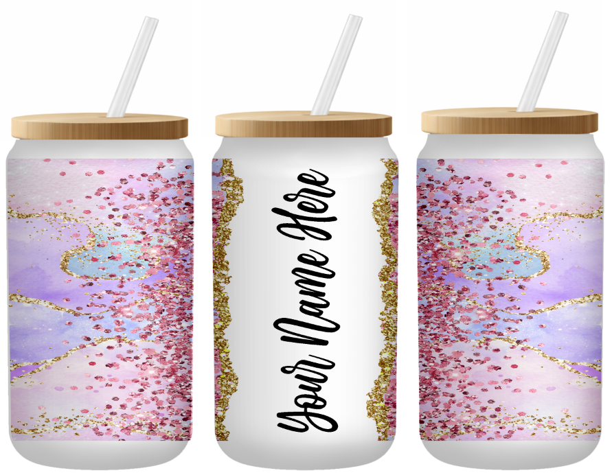 Pink Champagne Personalized 16 Ounce Frosted Glass Can | Johanna Lesley Creations