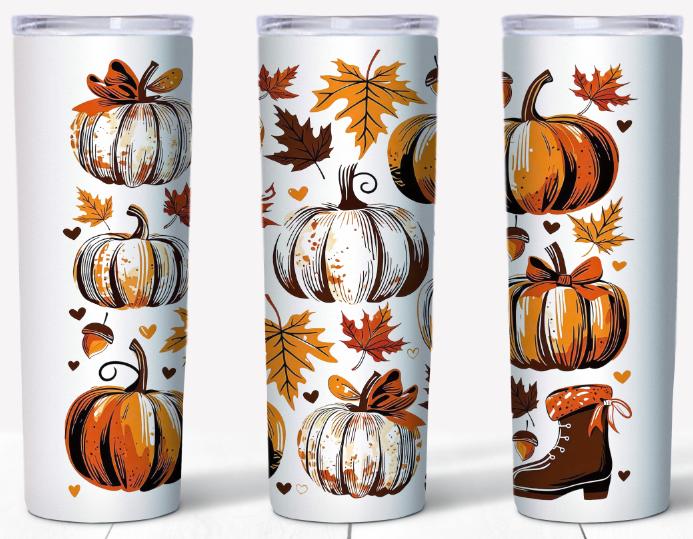 Autumn Pumpkins & Boot 20oz Skinny Tumbler | Johanna Lesley Creations