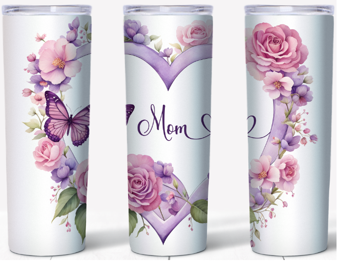 Purple Heart & Floral Mom | 20oz Stainless Steel Tumbler