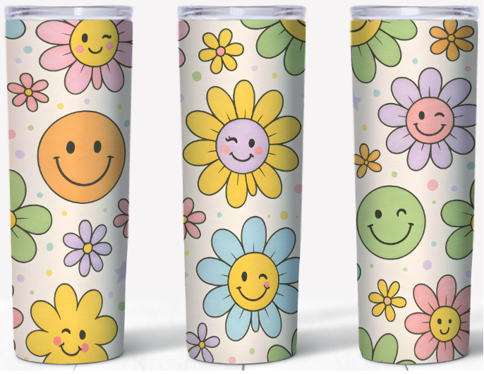 Retro Groovy Smiley Face Daisy 20oz Tumbler | Johanna Lesley Creations