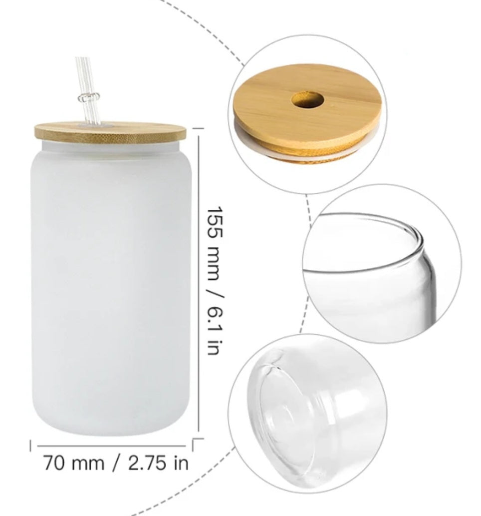 Beach Houses Frosted 16oz Glass Can – Bamboo Lid & Straw