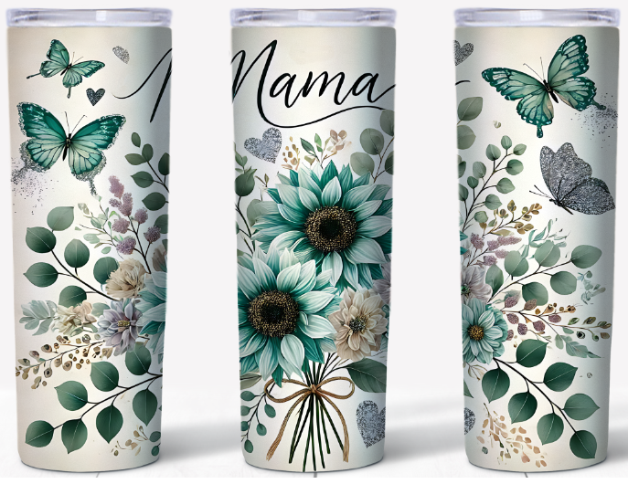 Teal Sunflower & Butterfly Mama | 20oz Stainless Steel Tumbler
