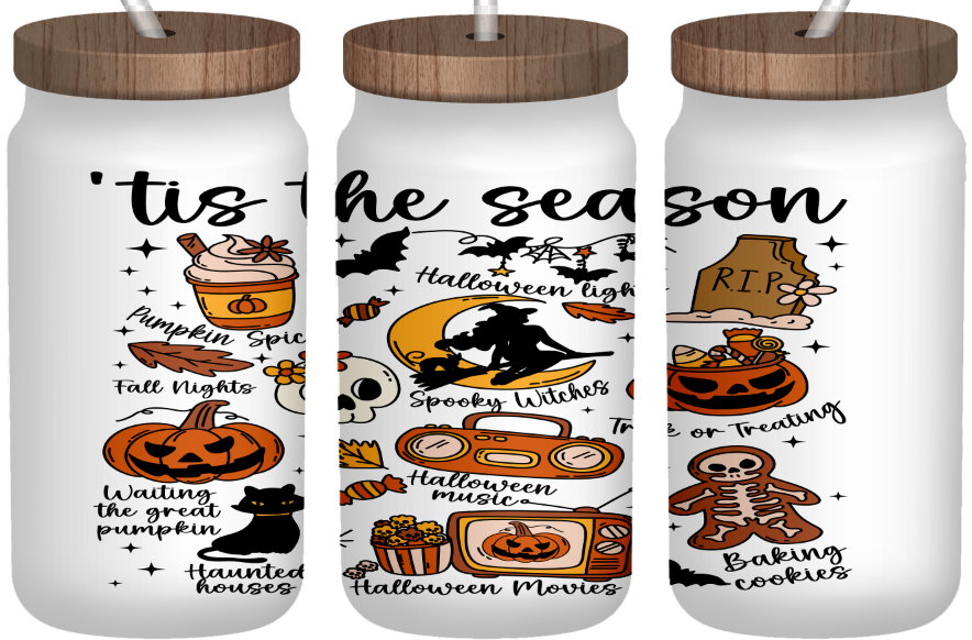 ‘Tis the Spooky Season | 16oz Frosted Glass Can with Bamboo Lid & Straw