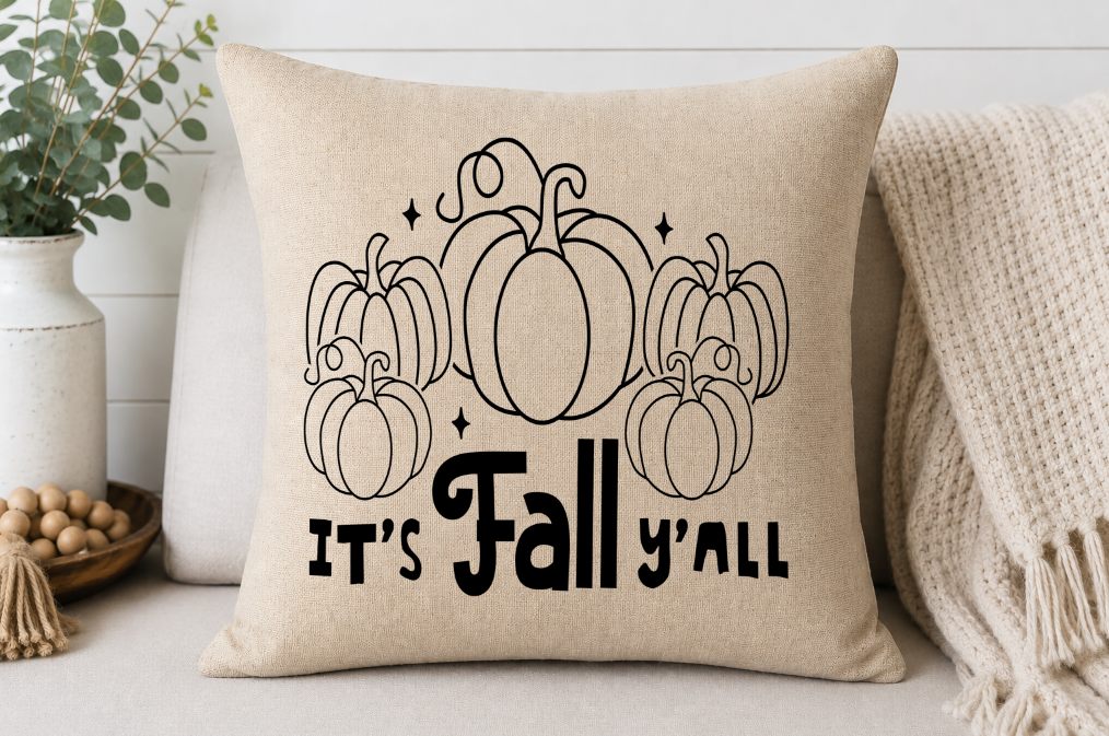 It's Fall Y'all Pumpkin Throw Pillow Cover | Johanna Lesley Creations