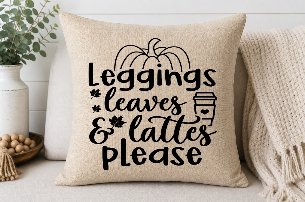 Leggings Leaves & Lattes Please Throw Pillow Cover | Johanna Lesley Creations