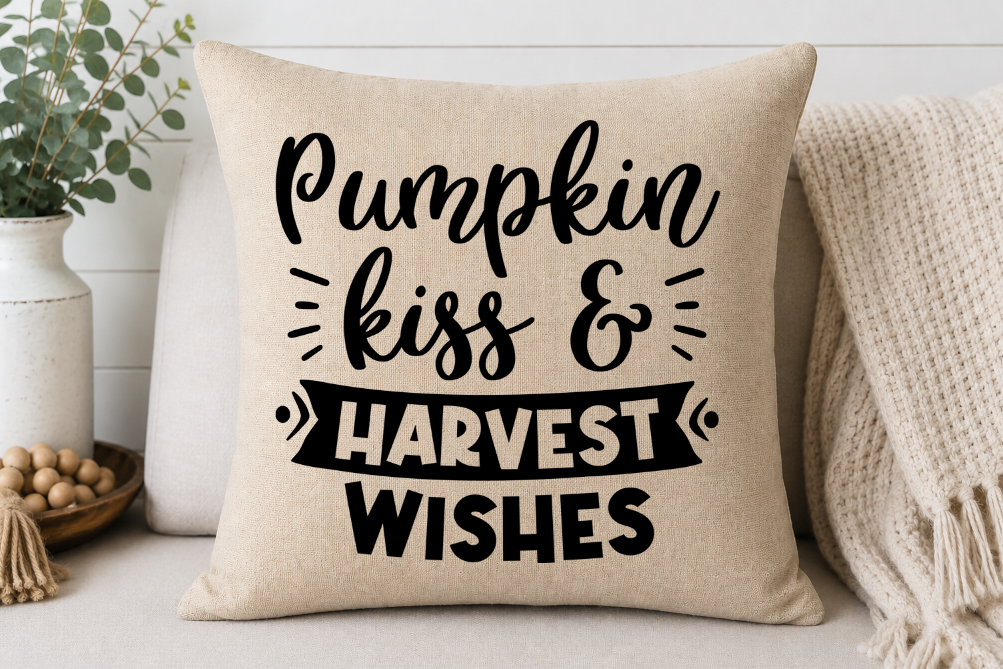 Pumpkin Kisses & Harvest Wishes Throw Pillow Cover | Johanna Lesley Creations