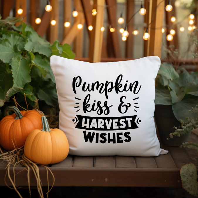 Pumpkin Kisses & Harvest Wishes Throw Pillow Cover | Johanna Lesley Creations