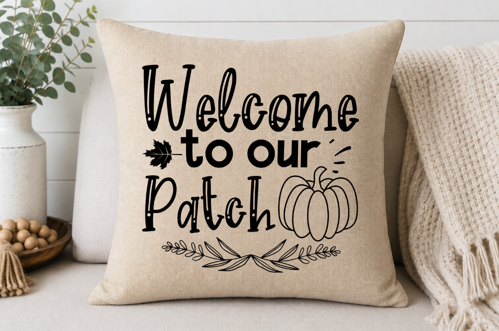 Welcome to Our Patch Pumpkin Throw Pillow Cover | Johanna Lesley Creations