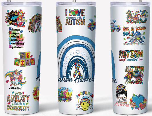 Autism Awareness Wordings Tumbler | 20oz Stainless Steel Drinkware