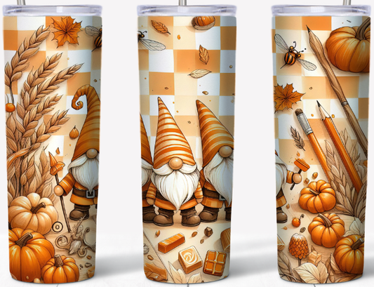 Autumn Gnomes 20oz Skinny Tumbler | Johanna Lesley Creations