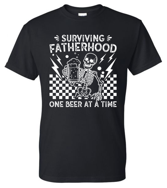 Surviving Fatherhood One Beer At A Time Skeleton Graphic T-Shirt | Adult Unisex T-Shirt | Johanna Lesley Creations