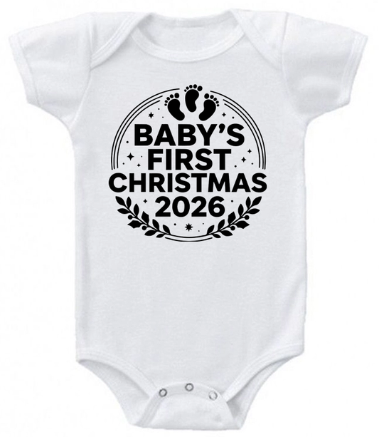 Baby’s First Christmas 2026 Footprint Infant Bodysuit | Johanna Lesley Creations