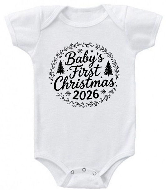 Baby’s First Christmas 2026 Wreath Infant Bodysuit | Johanna Lesley Creations