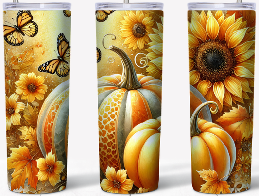 Pumpkins & Sunflowers 20oz Skinny Tumbler | Johanna Lesley Creations