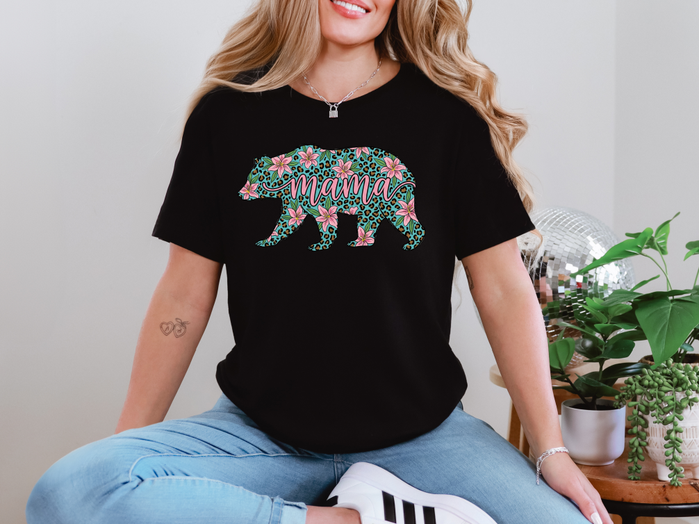 Mama Floral Leopard Bear | Adult Unisex T-Shirt | Johanna Lesley Creations