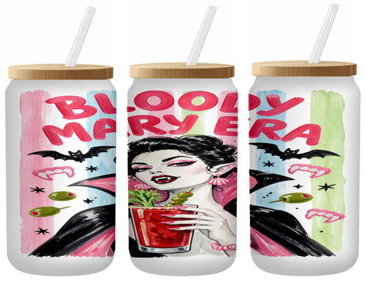 Bloody Mary Era Glass Can | 16oz Frosted Tumbler – Bamboo Lid & Straw
