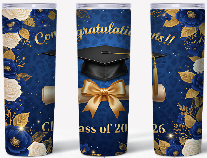 Blue Leopard & Floral Class of 2026 | 20oz Stainless Steel Tumbler