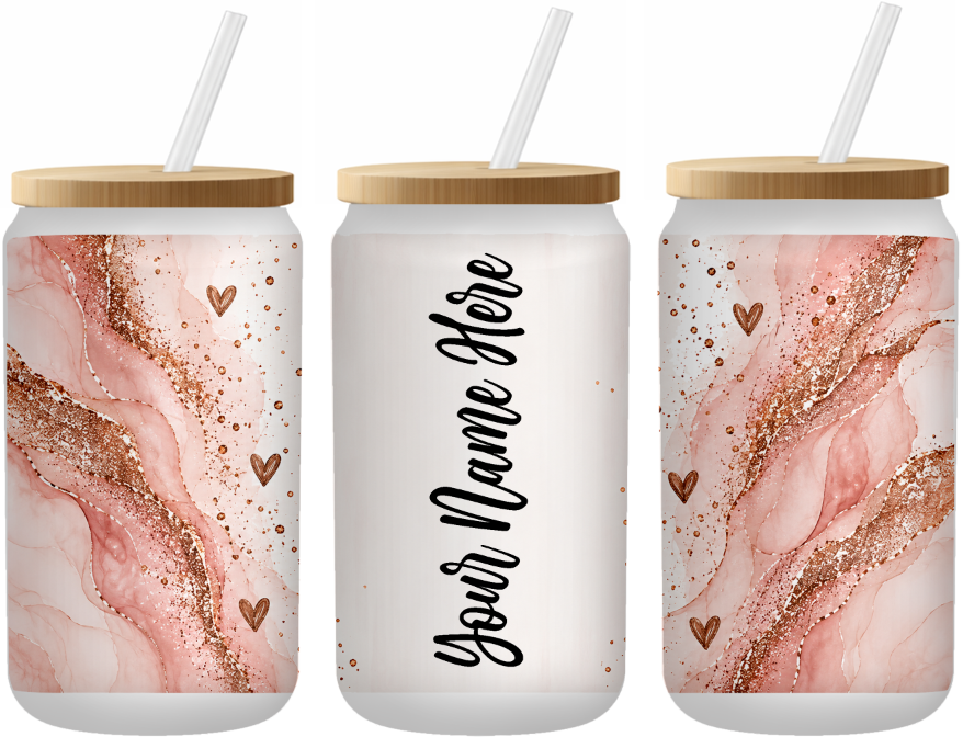 Blush and Rose Gold Personalized 16 Ounce Frosted Glass Can | Johanna Lesley Creations