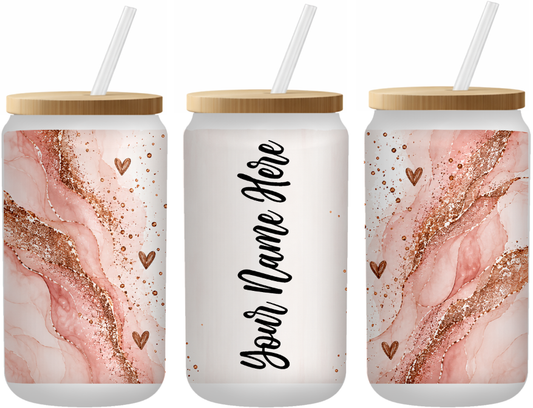 Blush and Rose Gold Personalized 16 Ounce Frosted Glass Can | Johanna Lesley Creations