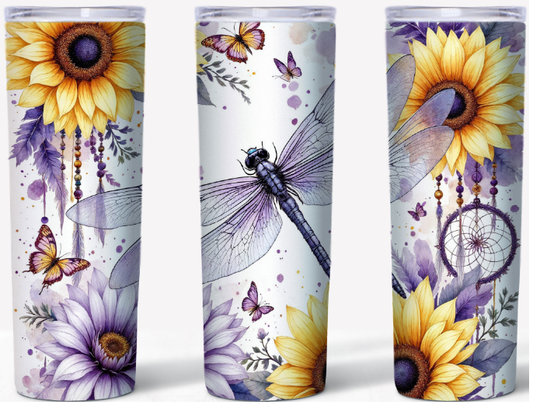 Boho Dragonfly and Sunflower Dreamcatcher 20oz Tumbler | Johanna Lesley Creations