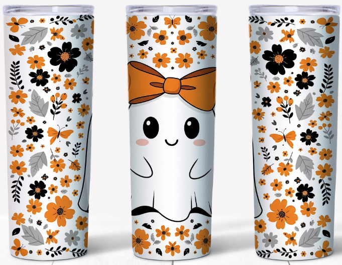 Boo with a Bow 20oz Skinny Tumbler | Johanna Lesley Creations