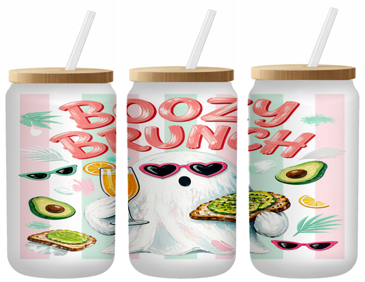Boozy Brunch Glass Can | 16oz Frosted Tumbler – Bamboo Lid & Straw