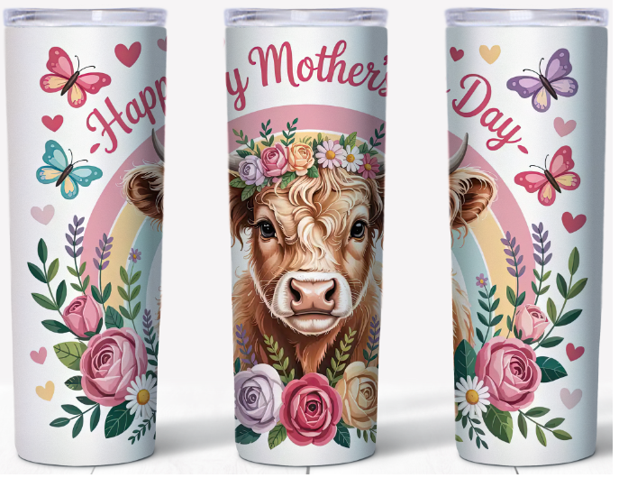 Floral Highland Cow Mother's Day | 20oz Stainless Steel Tumbler