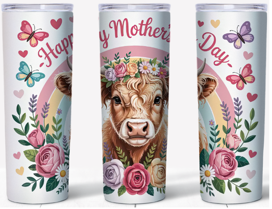 Floral Highland Cow Mother's Day | 20oz Stainless Steel Tumbler